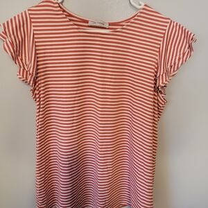 Ces Femme Red & White Striped Short Sleeve Top- Size L- Like New!